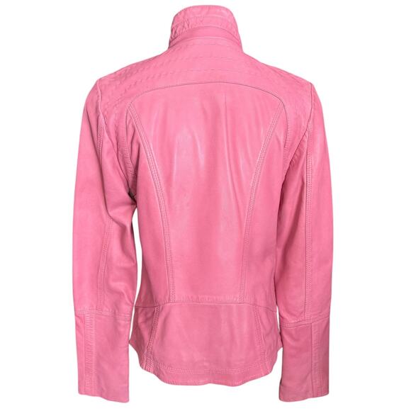 Overland Azura Washed Rose 100% Lambskin Leather Moto Jacket Size XXS Lined - Picture 7 of 13